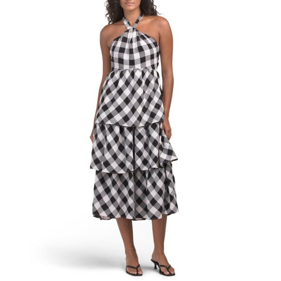 EBBY & I BLACK MULTI Gingham Halter Twist Dress - Picture 1 of 2